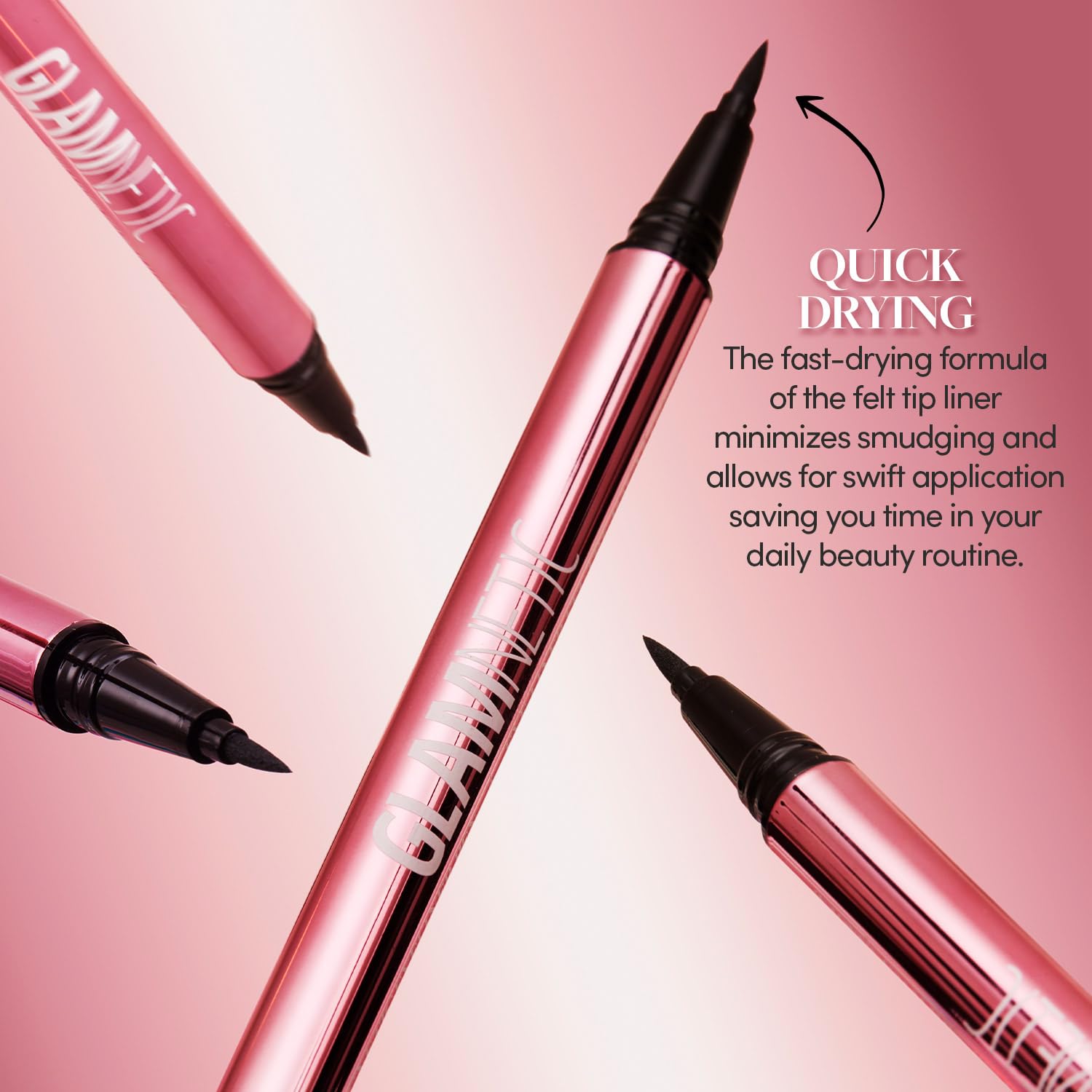 Glamnetic long-lasting hold eyeliner application enables secure lash wear.