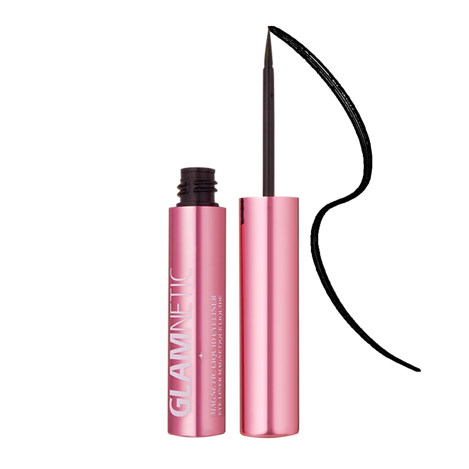Glamnetic magnetic eyeliner liquid black application close-up for precise lines and lash hold