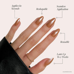 Glamnetic Maple Glaze kit contents with 30 nails in 15 sizes