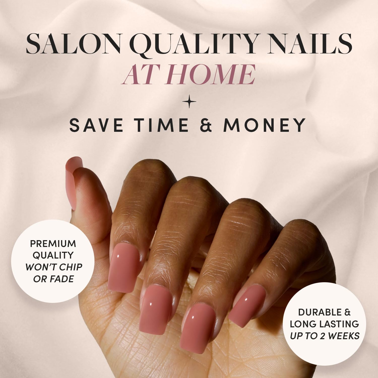 Glamnetic Medium Square Nails – close-up showing semi-transparent mauve for versatile everyday style.