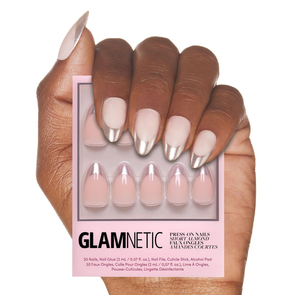 Glamnetic Mirror Mirror nails closeup chrome shimmer for durable salon-style wear.