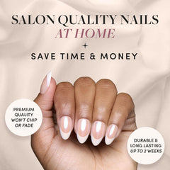 Glamnetic press-on nails showcase glossy glazed finish for salon-like home manicures.