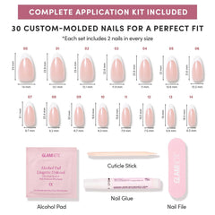 Glamnetic nail glue and tools accompany the set for quick, secure manicures.