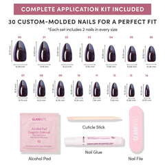 Glamnetic nail glue and tools kit with storage box offers secure adhesion and convenient touch-ups.