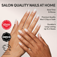 Glamnetic Creamer: ombre neutro en uñas cortas y redondas para uso diario.