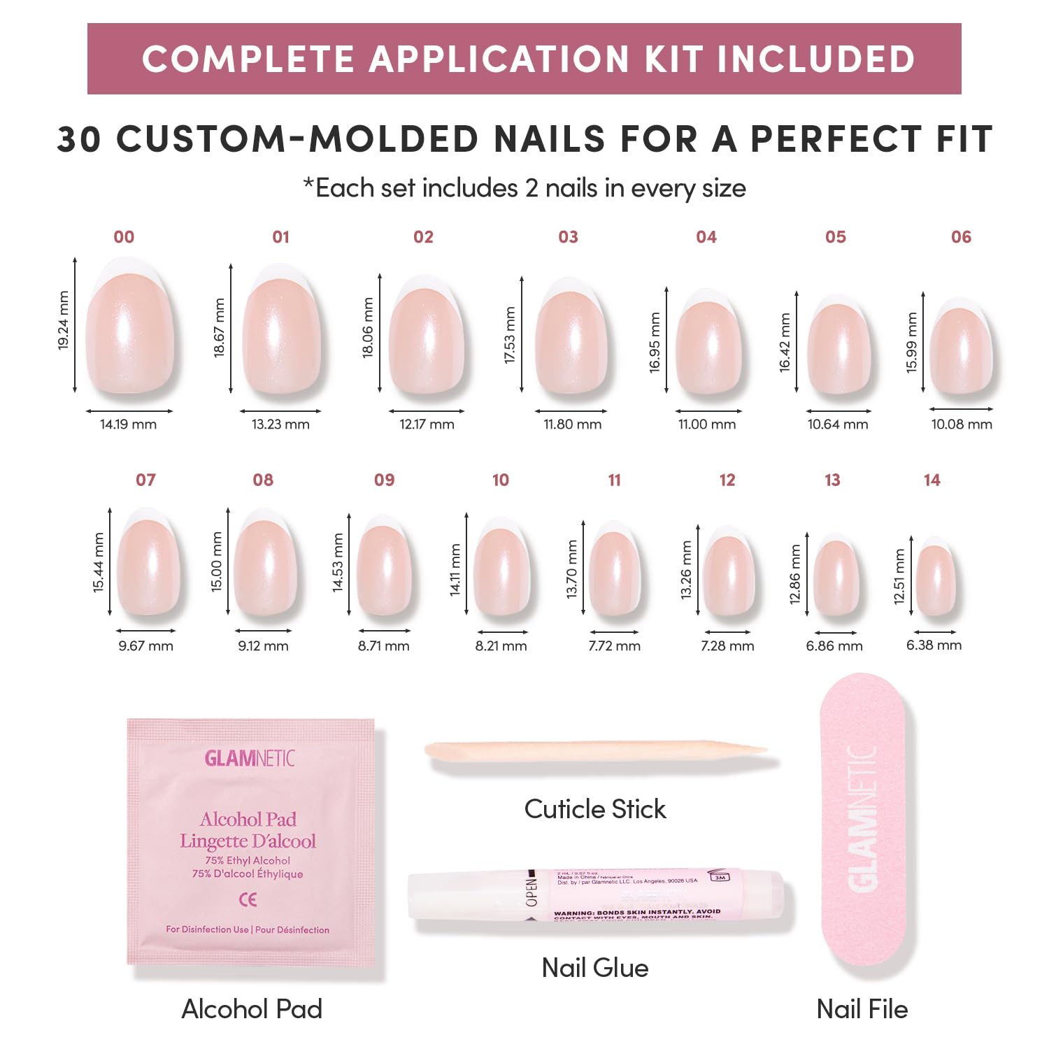 Glamnetic Pearlfect nails in short oval shape ready for at-home manicure.