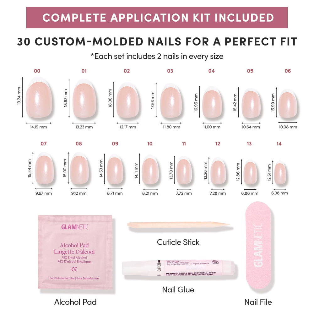 Glamnetic Pearlfect nails in short oval shape ready for at-home manicure.