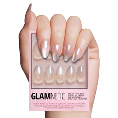 Glamnetic Polar Night nails with ombre silver tips for icy, salon-quality manicure at home