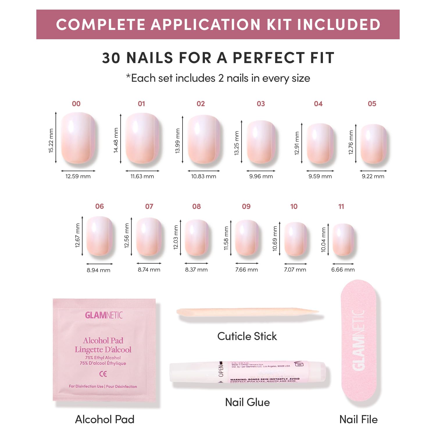 Glamnetic press on nails 30-piece set in multiple sizes
