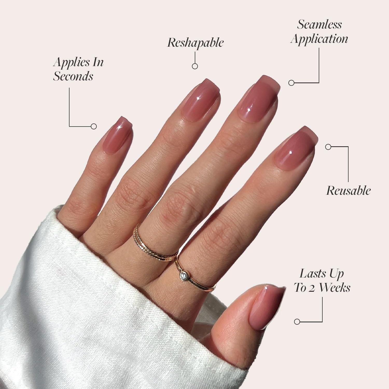 Glamnetic Sheer Mauve Nail Set – translucent finish for a subtle, natural look.