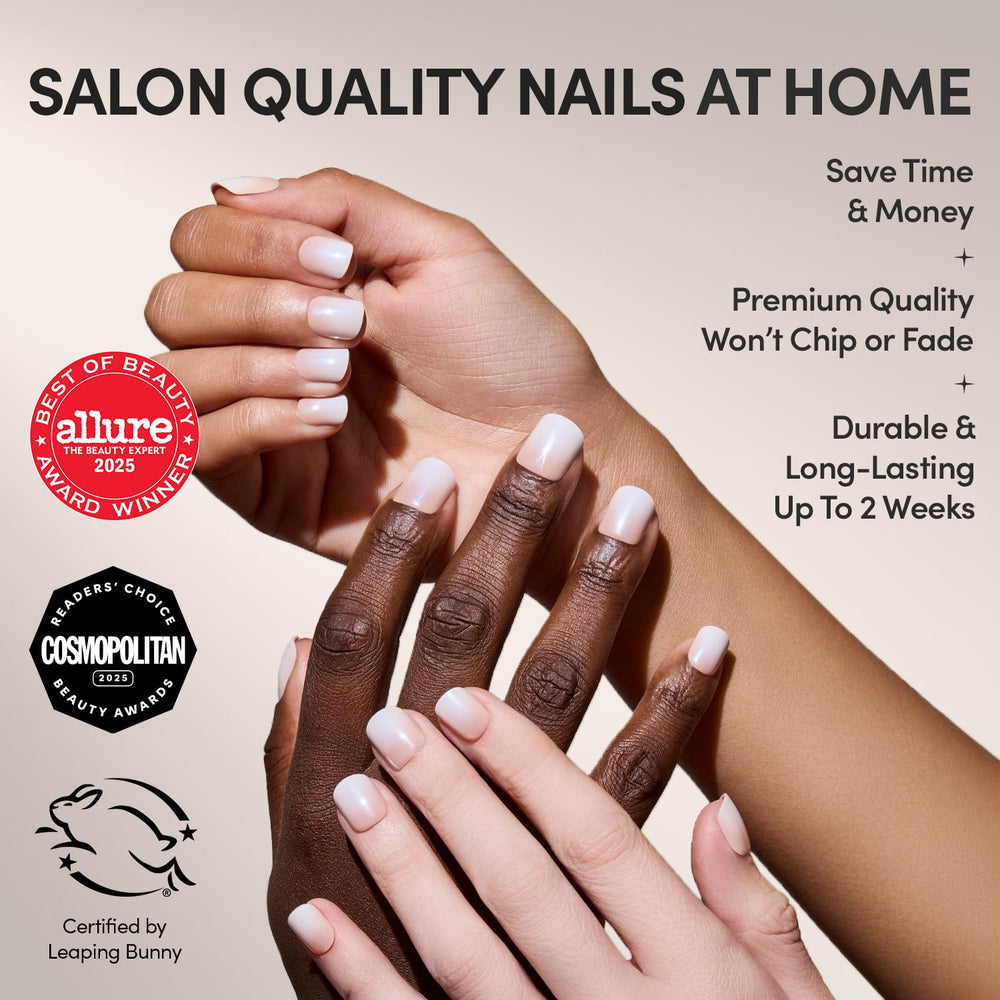 Glamnetic soft whip ombre nails on hand show glossy neutral finish