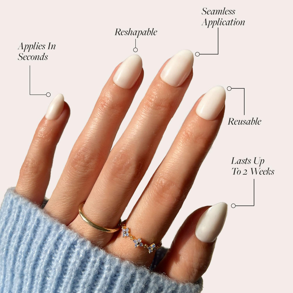 30 uñas en 15 tallas para ajuste personalizado Glamnetic White Swan.