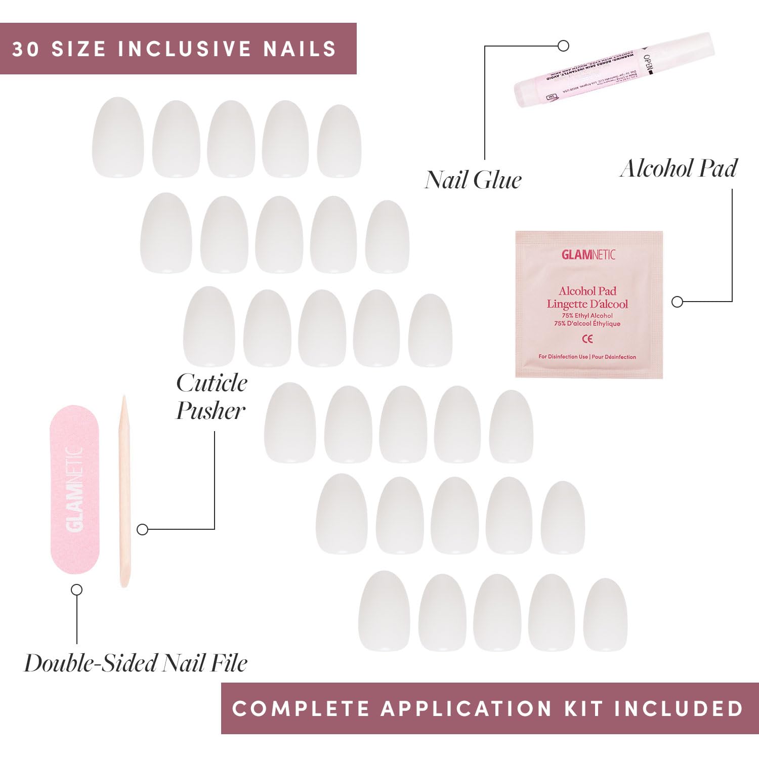 Caja de almacenamiento incluida para organizar las uñas Glamnetic White Swan.