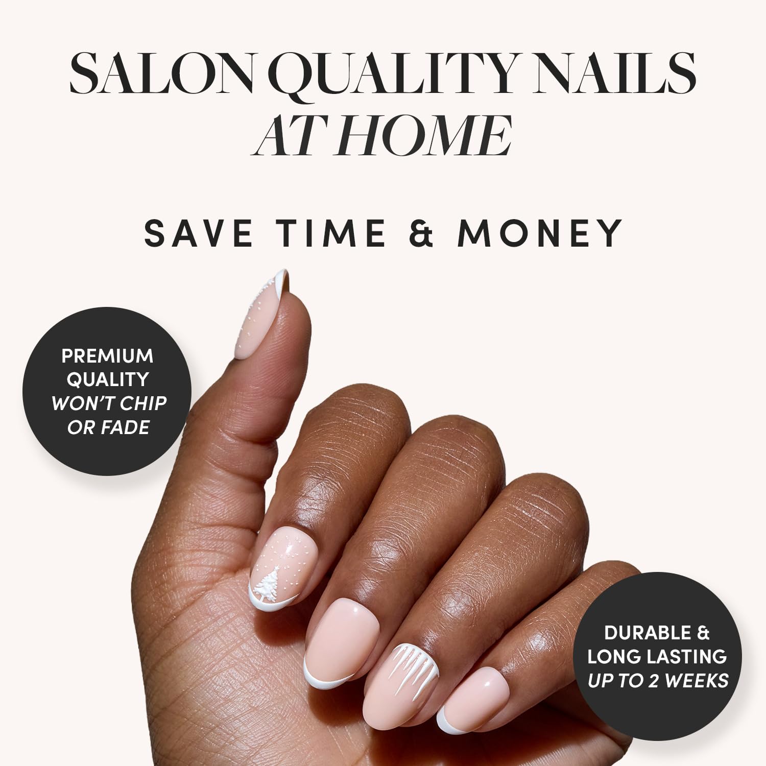 Glamnetic Winter's Tale nails oval-shaped with a glossy finish for durable everyday wear.