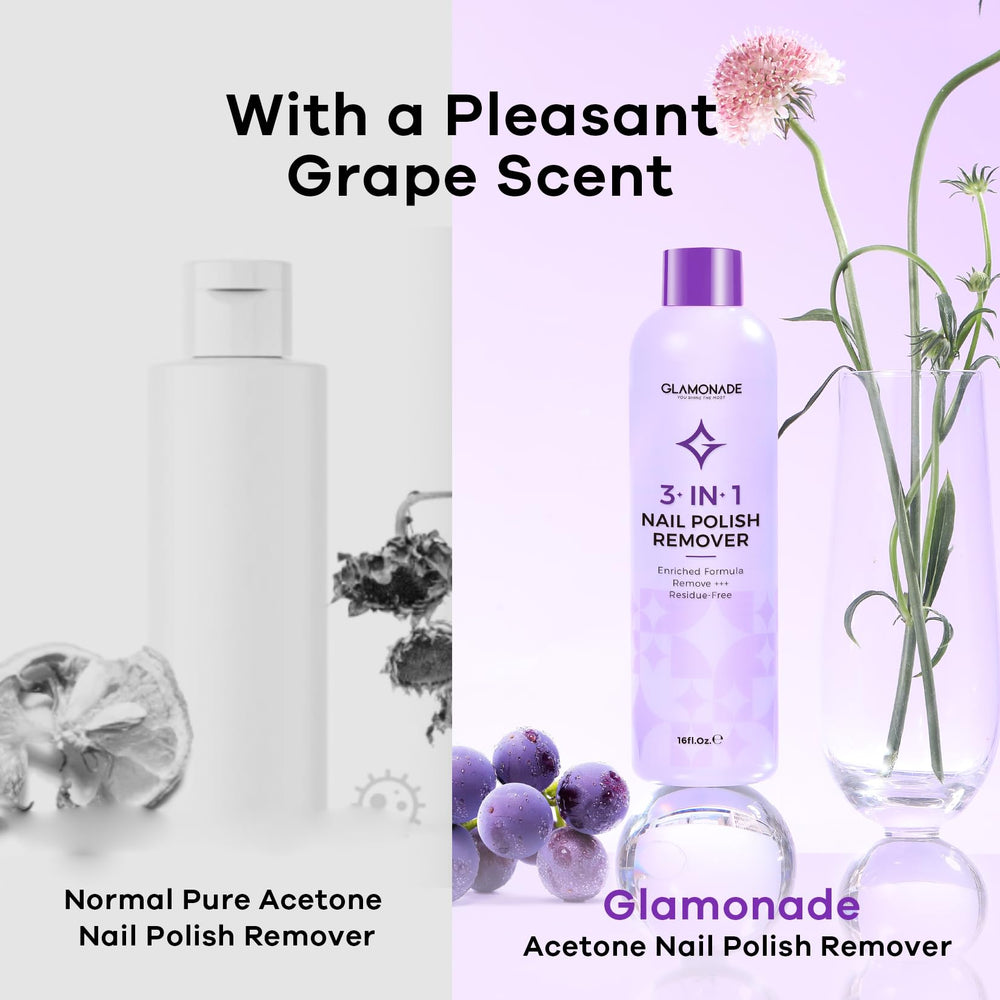 Glamonade remover with grape-seed oil close-up highlighting nail nourishment