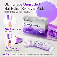 Glamonade remover pad on nail demonstrates quick gel polish lift.