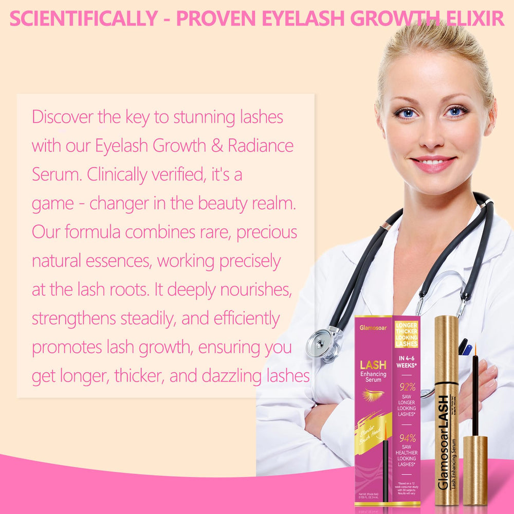Glamosoar lash serum acetyl hexapeptide-8 component suggests lash resilience.