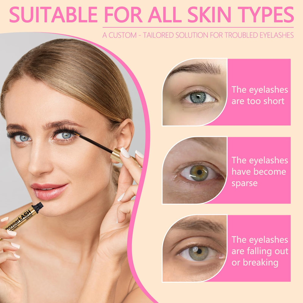Glamosoar lash serum peptide-4 label emphasizes density and strength.