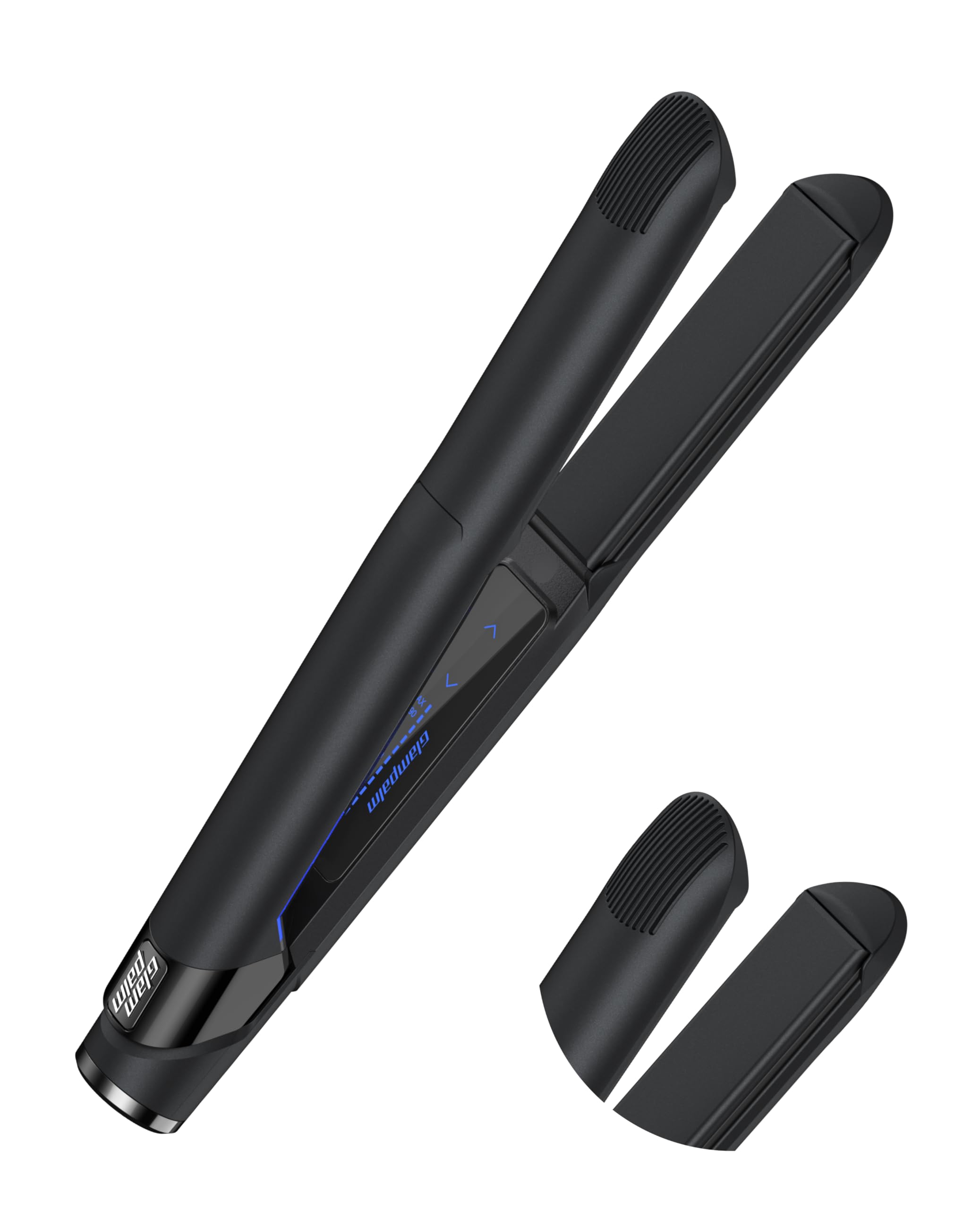 GlamPalm GP201T pure black flatiron viewed front-on for sleek styling.