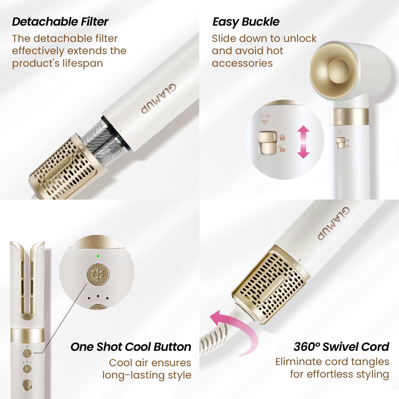 GlamUp silk straight nozzle for sleek, shiny finishes