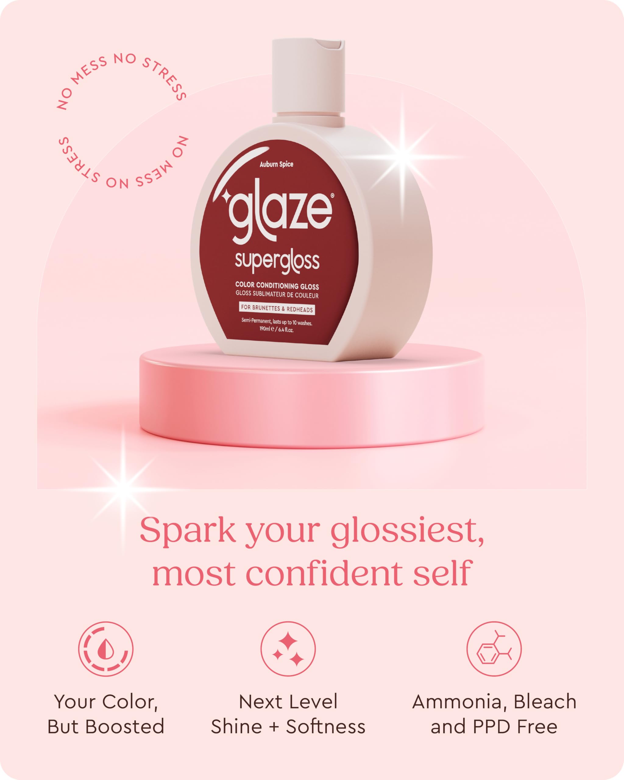 Glaze Auburn Spice texture close-up emphasizes creamy hydration and gloss.