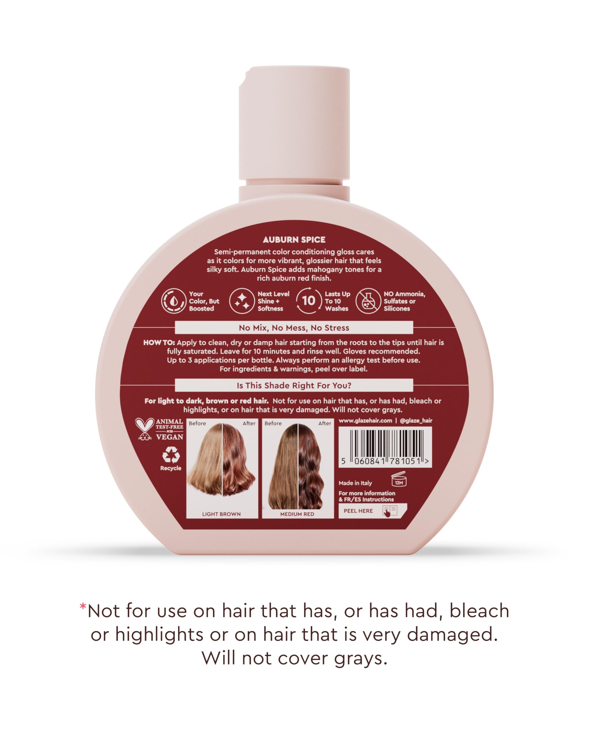 Glaze Auburn Spice Vitamin E infusion image suggests nourishing hair protection.