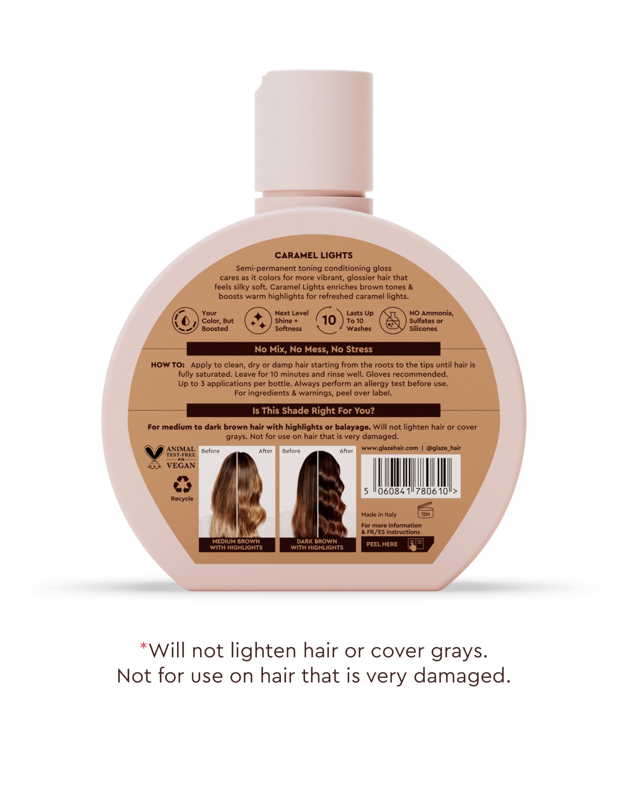 Hair after drying with Glaze Caramel Lights for intense shine