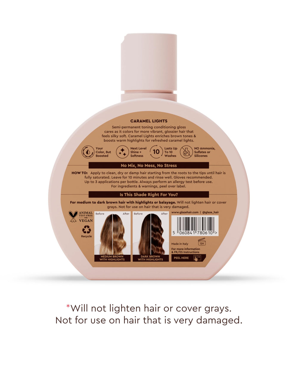 Hair after drying with Glaze Caramel Lights for intense shine