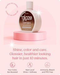 Hair wet strands with Glaze Caramel Lights showing even color boost