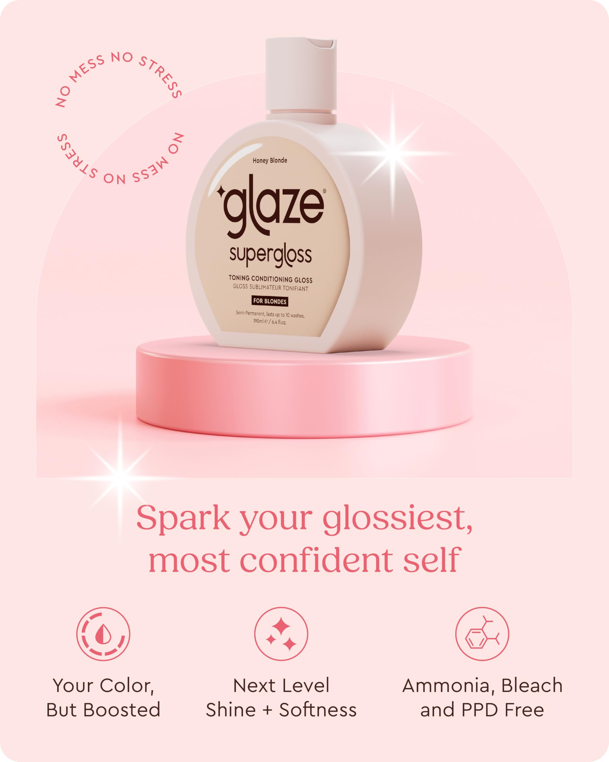 Glaze Super Gloss Honey Blonde on hair strand close-up for enhanced shine