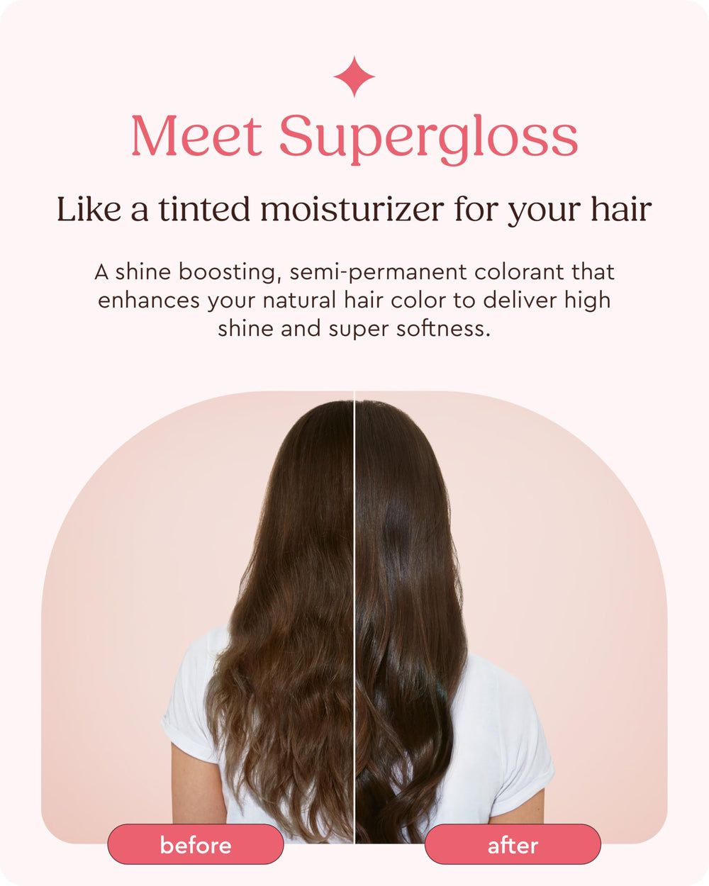 Glaze Supergloss color gloss on hair shows rich tone and gloss boost.