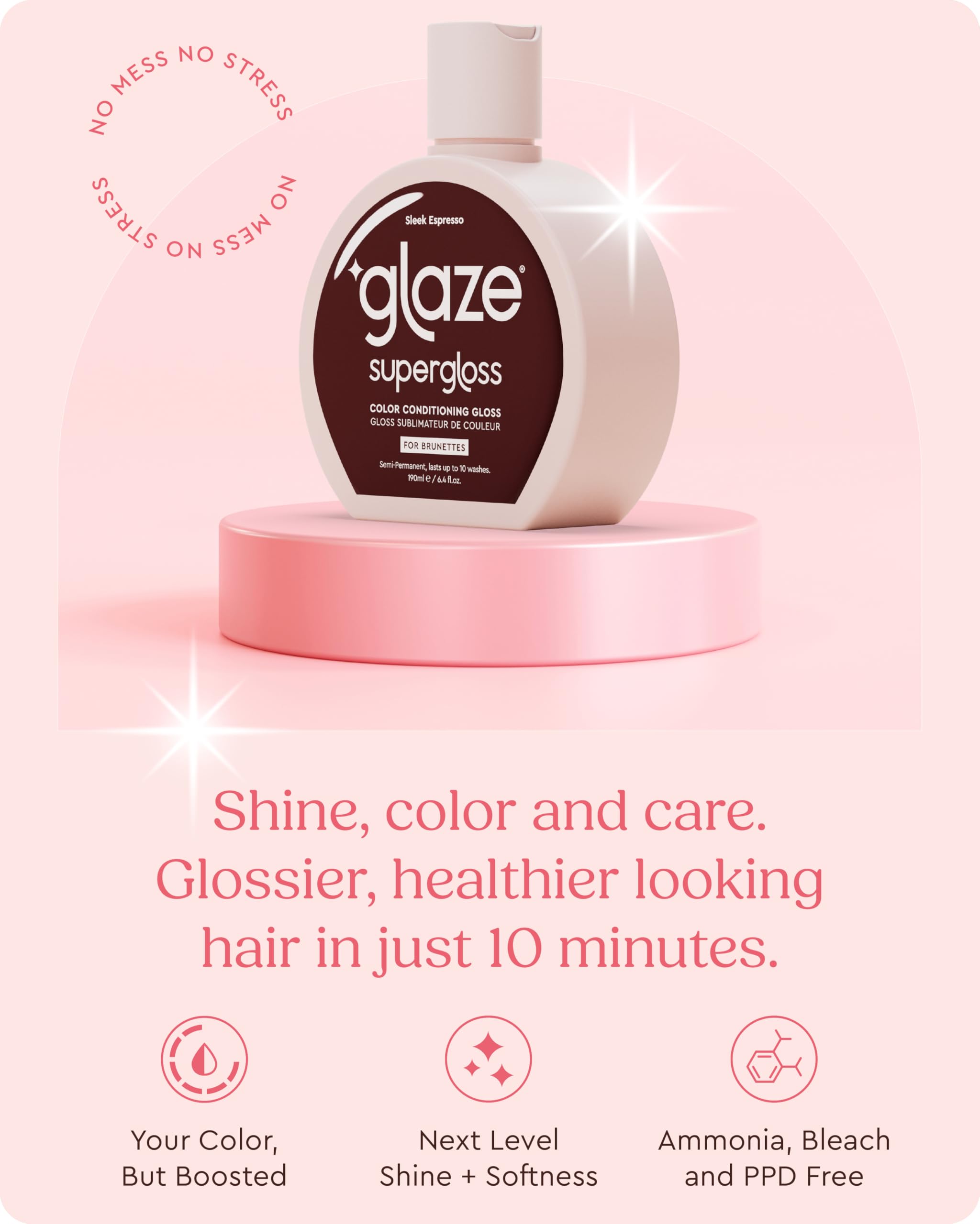 Glaze Supergloss color swatches espresso demonstrate true-to-shade gloss payoff.