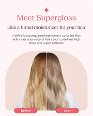 Glaze Supergloss Cool Blue Toner swatch showing toning to reduce brassiness.