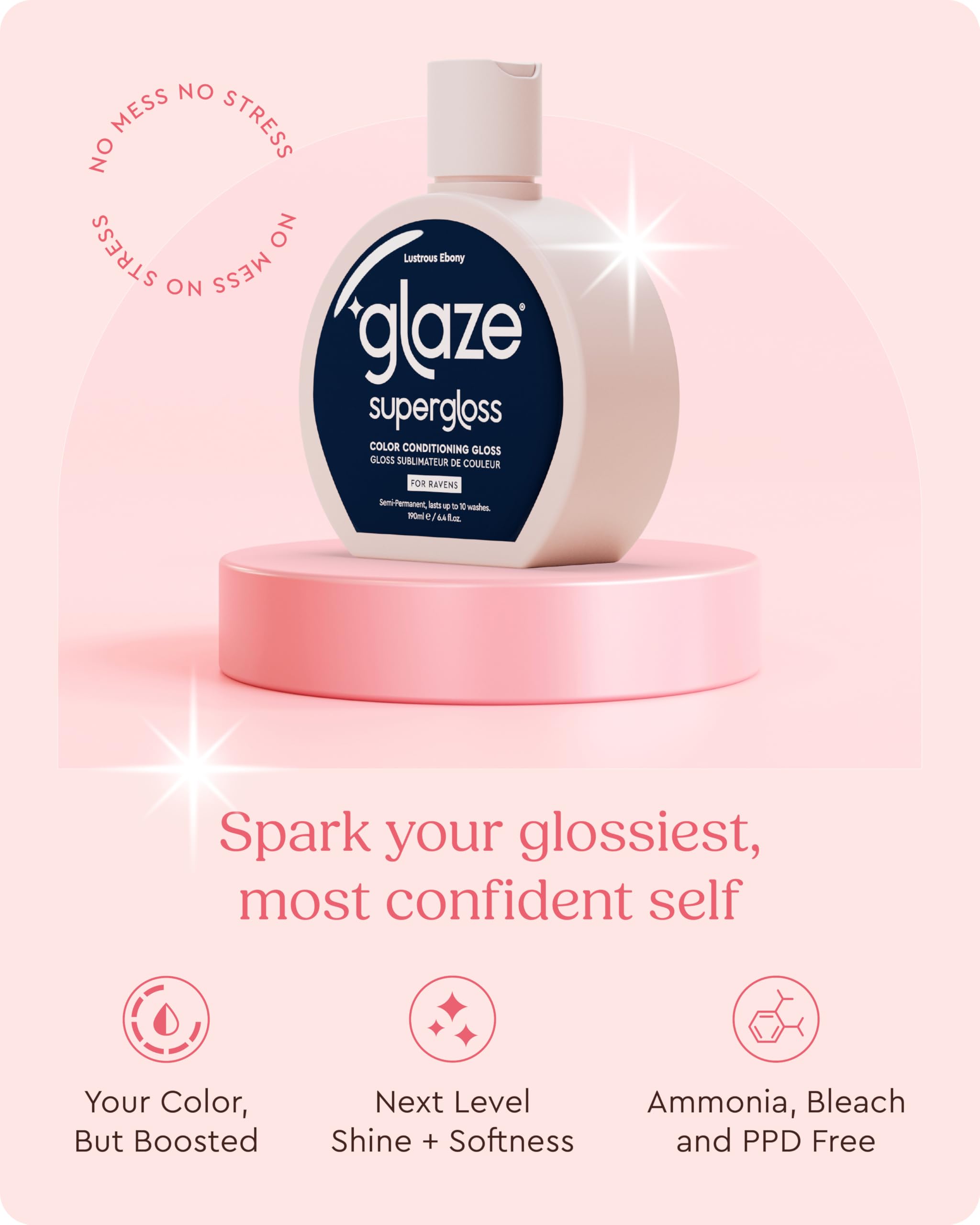 glaze supergloss ebony swatch reveals blue-black shade for natural hair color refresh.