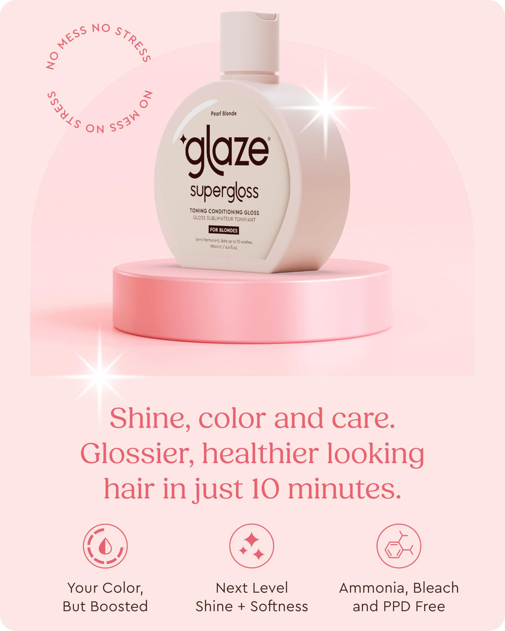 Glaze Supergloss semi-permanent color pigments on hair image emphasizing lasting shine