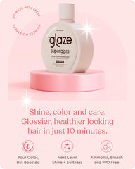 Glaze Supergloss semi-permanent color pigments on hair image emphasizing lasting shine