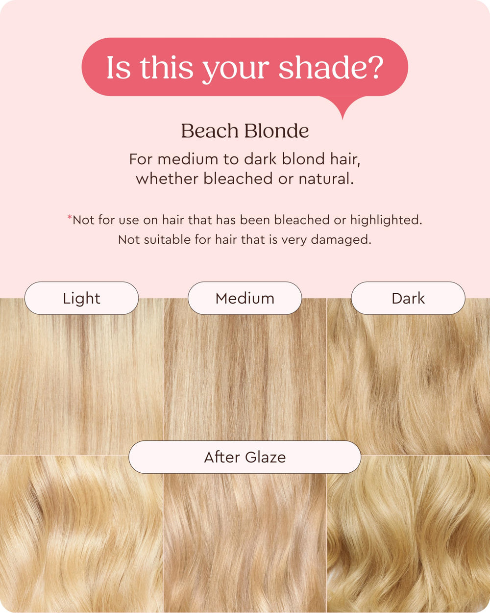 Glaze Supergloss Warm Blonde shine closeup reveals glossy radiance and enhanced tone.