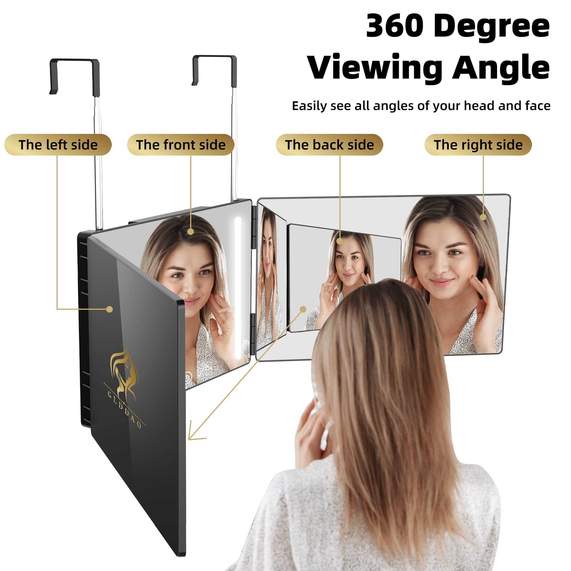 GLDDAO LED lighting delivers bright, even illumination for flawless grooming.