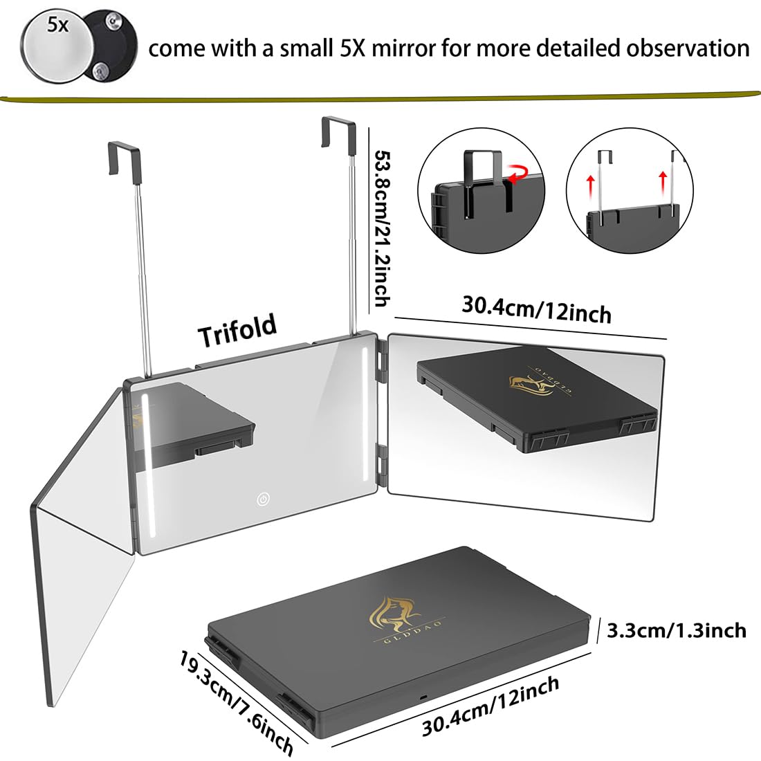 GLDDAO mirror 5x magnifier gift enhances detail checks during precision styling.