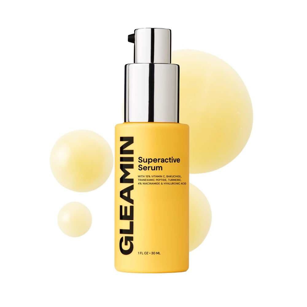 Gleamin Superactive Vitamin C Serum bottle ready for brightening routine