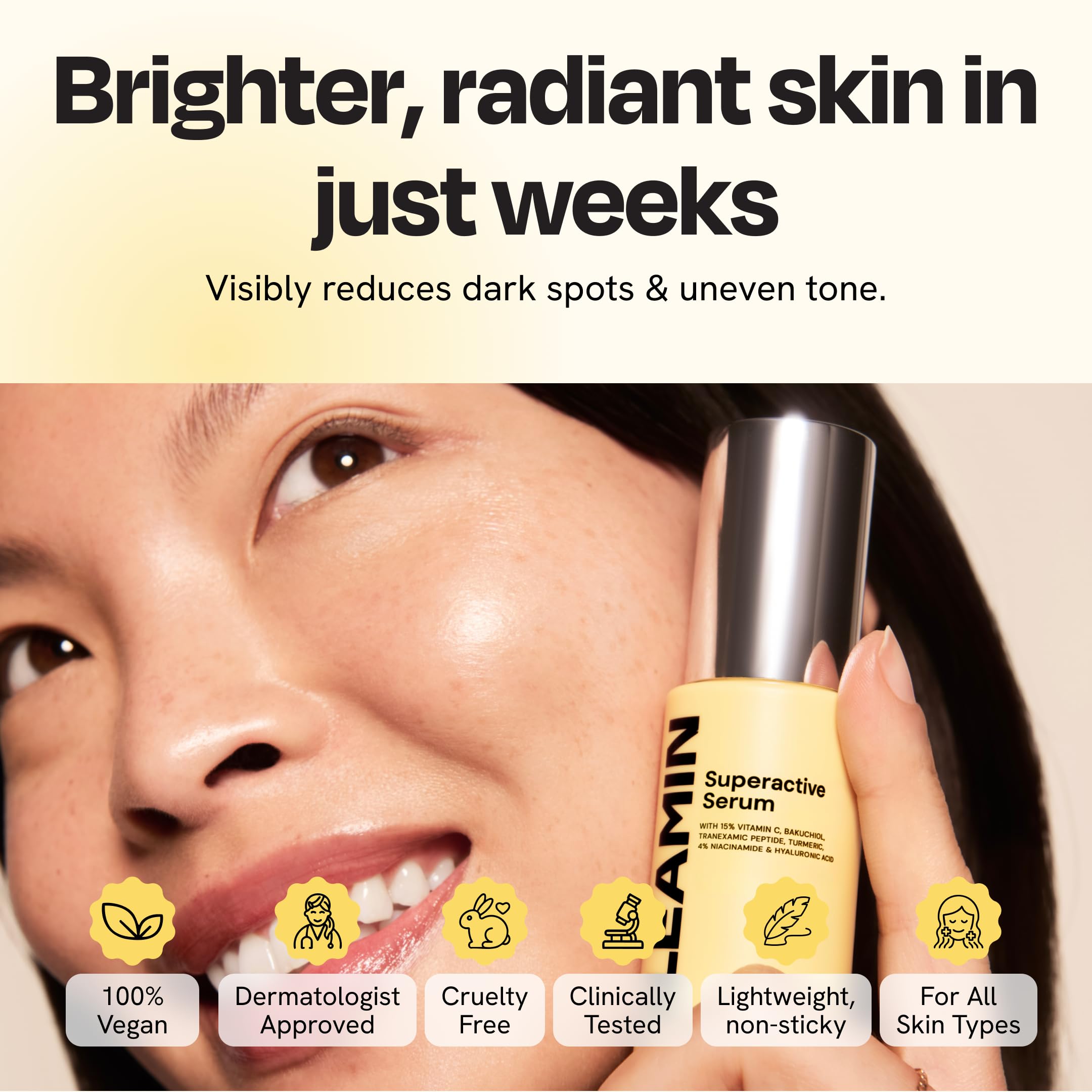 Gleamin serum application demonstrating morning and evening glow