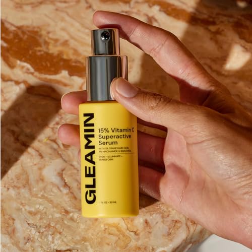 Gleamin ingredients panel featuring turmeric and vitamin C