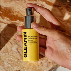 Gleamin ingredients panel featuring turmeric and vitamin C