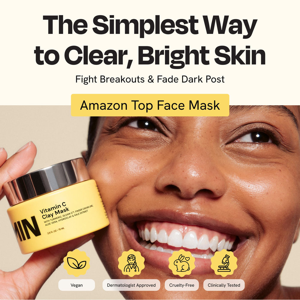 Gleamin Vitamin C Clay Mask swatch before and after skin tone.