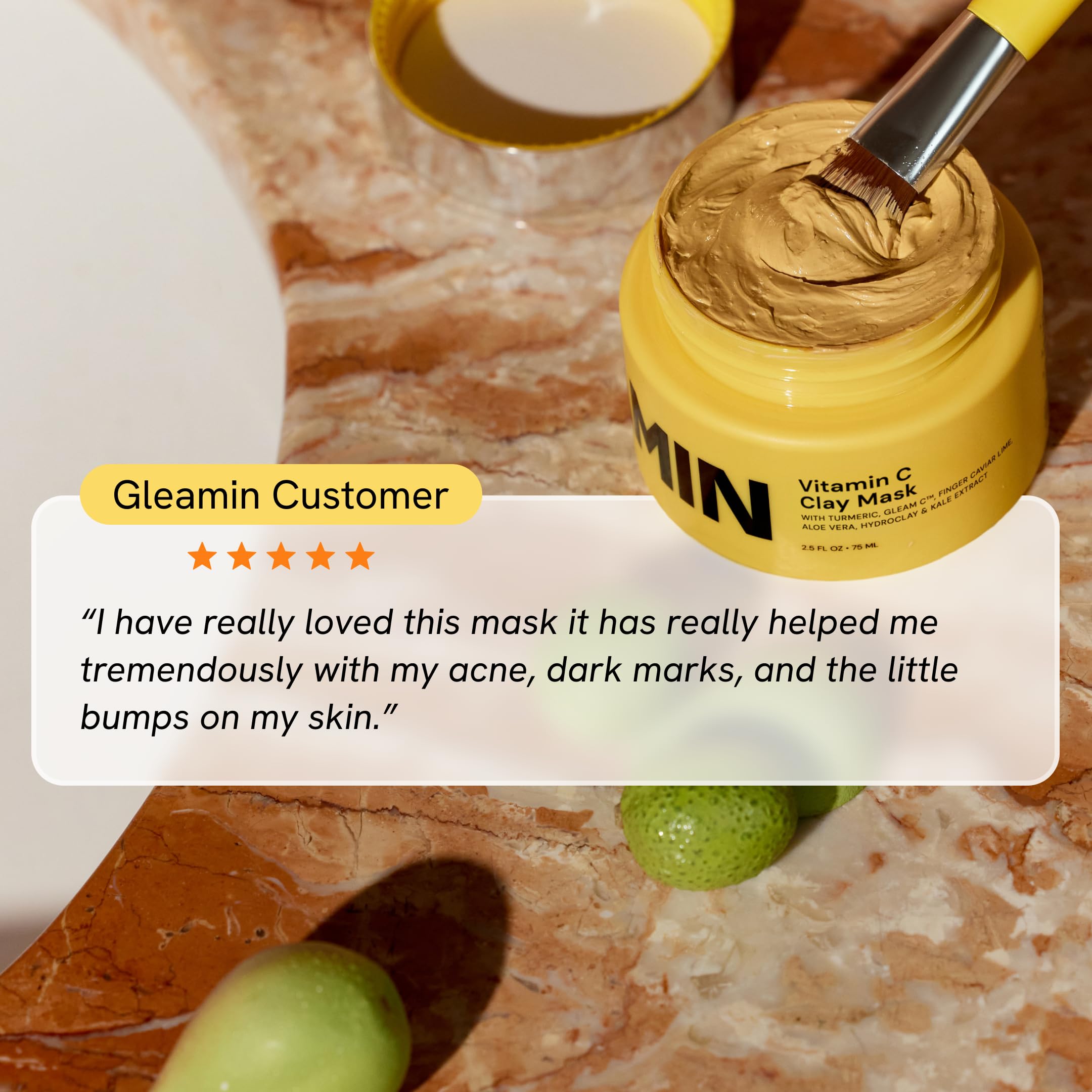 Gleamin Vitamin C Clay Mask during full-face application demonstrates coverage.