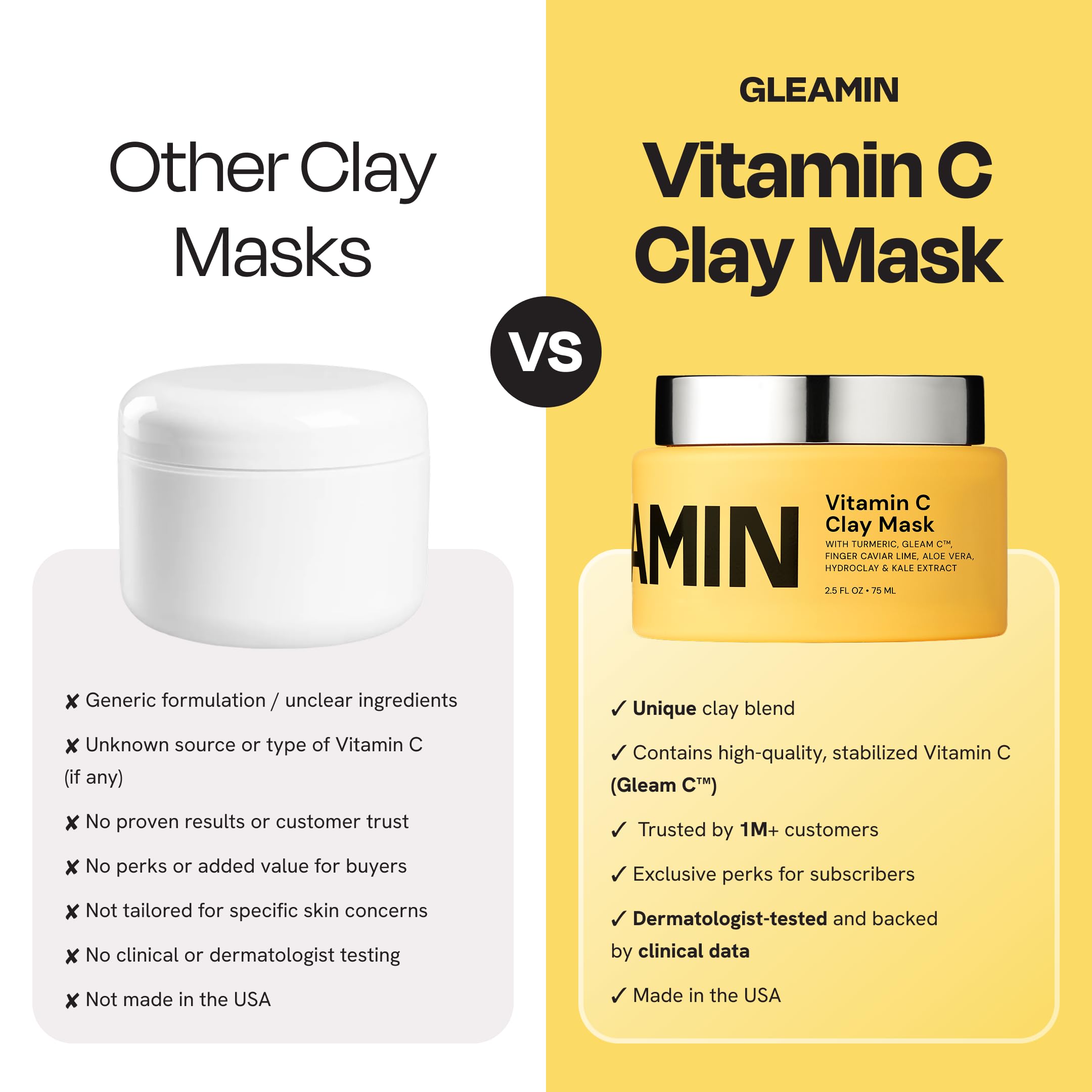 Gleamin Vitamin C Clay Mask with turmeric blend for radiant tone.