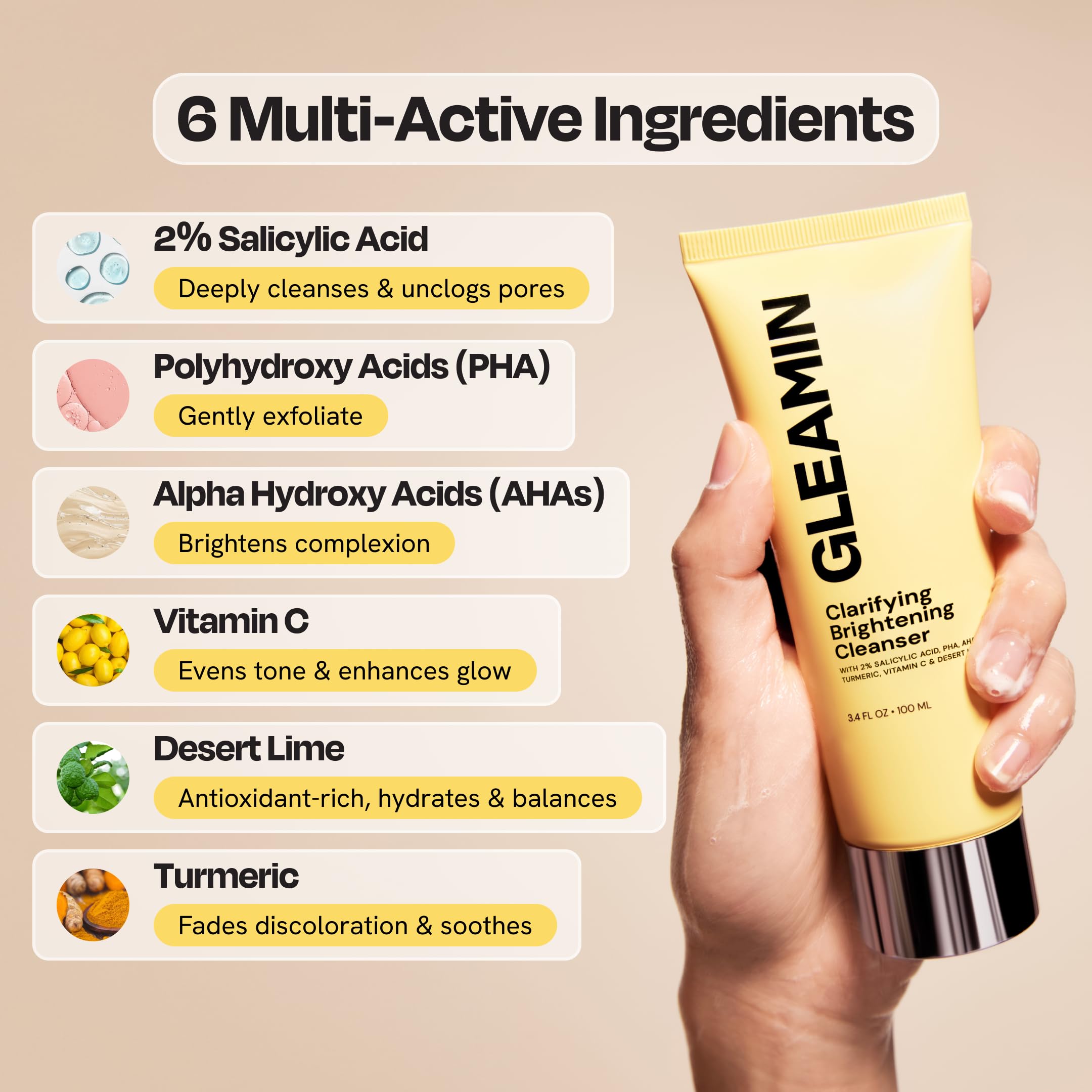 Gleamin Vitamin C Face Wash paw-paw-turmeric enzymes highlight natural texture refinement
