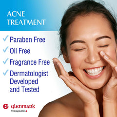 Glenmark Adapalene Gel 0.1% applied to the face in a thin layer.
