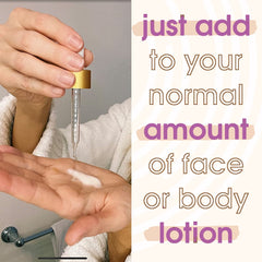 GLEOW self-tanner drops face and body usage illustrates even, streak-free results.