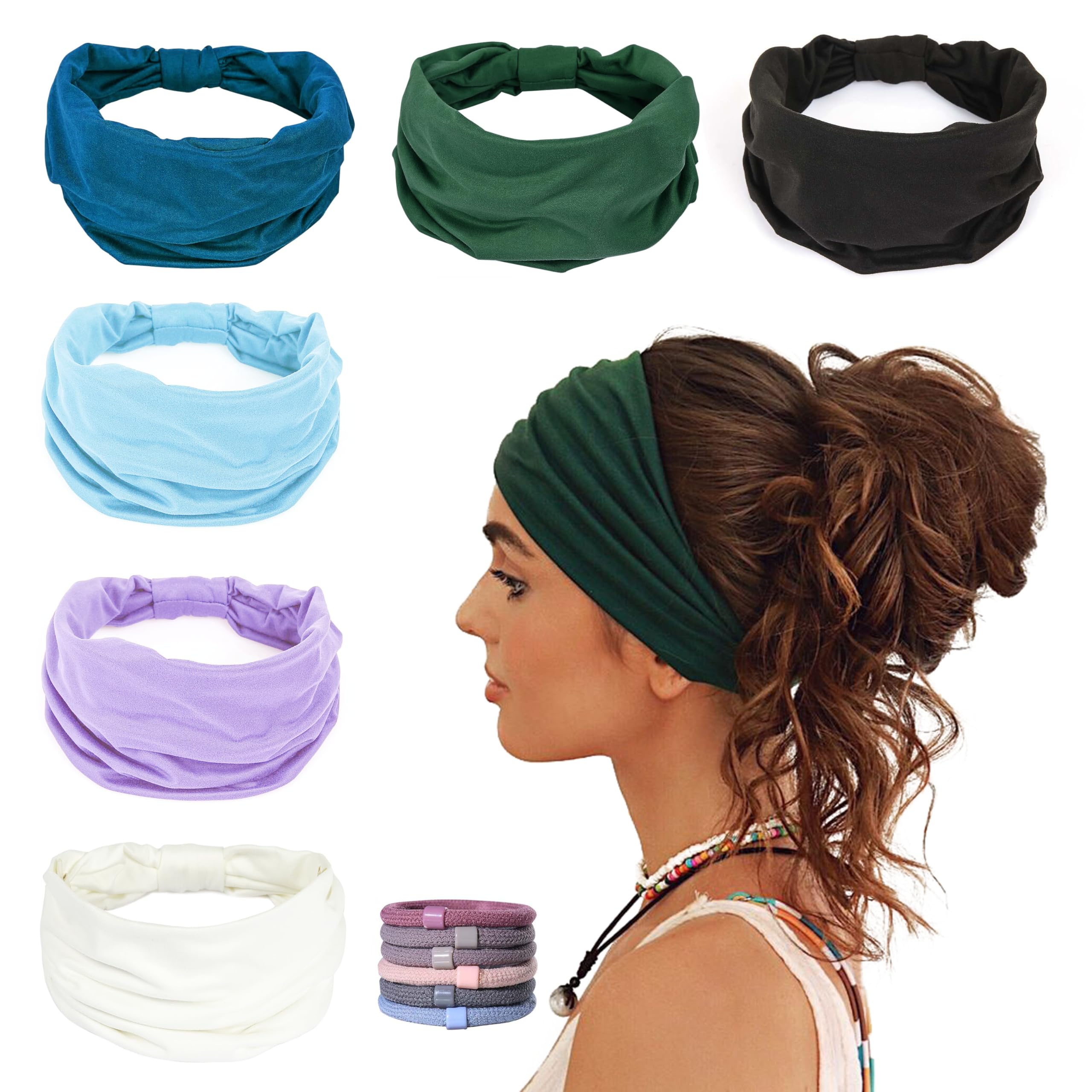 GiLi 6-pack wide headbands in soft-elastic fabric for comfortable workouts